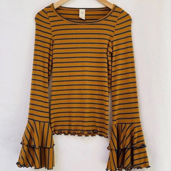 Free People Top Blouse Womens XS Striped Bell Sleeves We The Free Boho Festival - Picture 3 of 4